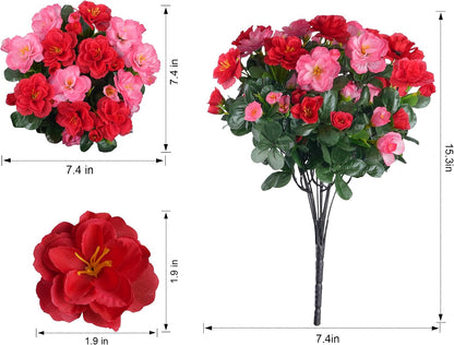 Artificial Fake Camellia Flowers Plants for Outdoor Outside Spring Decoration, Faux Silk Hotpink Camellias UV Resistant Look Real for Planter Porch Patio Garden Yard, 3 Large Bundles