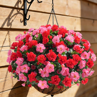 Artificial Fake Camellia Flowers Plants for Outdoor Outside Spring Decoration, Faux Silk Hotpink Camellias UV Resistant Look Real for Planter Porch Patio Garden Yard, 3 Large Bundles
