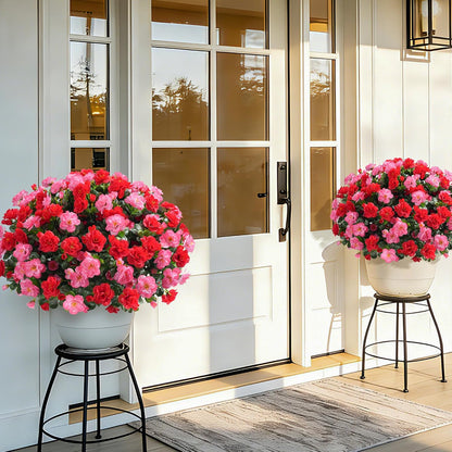 Artificial Fake Camellia Flowers Plants for Outdoor Outside Spring Decoration, Faux Silk Hotpink Camellias UV Resistant Look Real for Planter Porch Patio Garden Yard, 3 Large Bundles