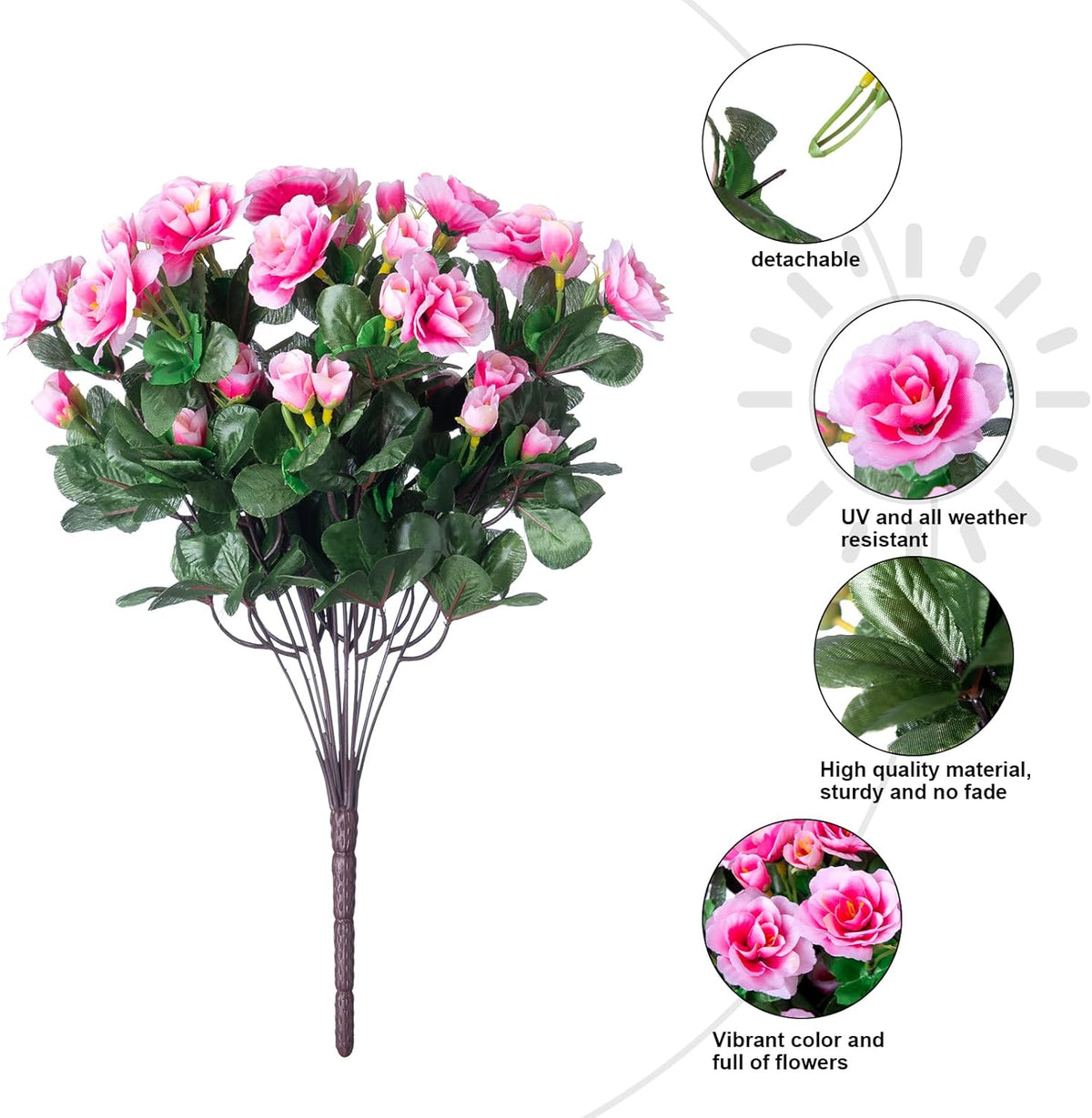 Artificial Fake Camellia Flowers Plants for Outdoor Outside Spring Decoration, Faux Silk Hotpink Camellias UV Resistant Look Real for Planter Porch Patio Garden Yard, 3 Large Bundles