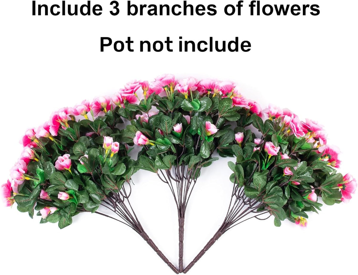 Artificial Fake Camellia Flowers Plants for Outdoor Outside Spring Decoration, Faux Silk Hotpink Camellias UV Resistant Look Real for Planter Porch Patio Garden Yard, 3 Large Bundles