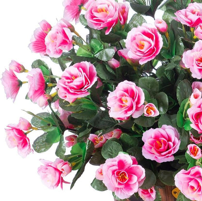 Artificial Fake Camellia Flowers Plants for Outdoor Outside Spring Decoration, Faux Silk Hotpink Camellias UV Resistant Look Real for Planter Porch Patio Garden Yard, 3 Large Bundles