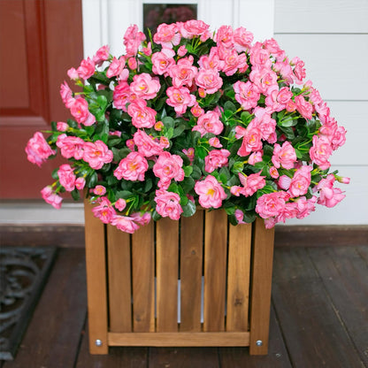 Artificial Fake Camellia Flowers Plants for Outdoor Outside Spring Decoration, Faux Silk Hotpink Camellias UV Resistant Look Real for Planter Porch Patio Garden Yard, 3 Large Bundles