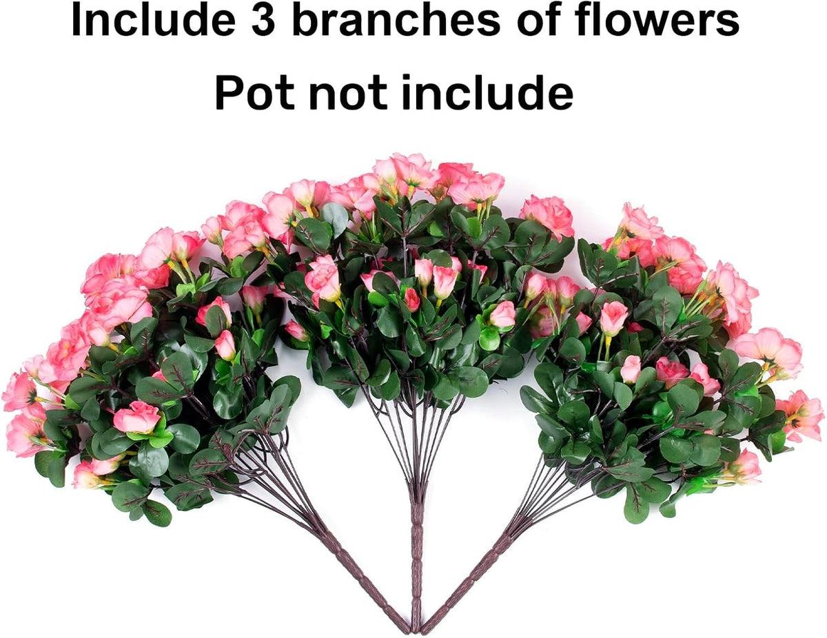 Artificial Fake Camellia Flowers Plants for Outdoor Outside Spring Decoration, Faux Silk Hotpink Camellias UV Resistant Look Real for Planter Porch Patio Garden Yard, 3 Large Bundles