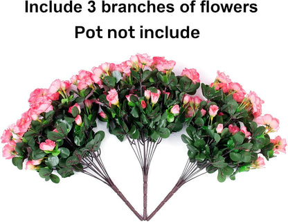 Artificial Fake Camellia Flowers Plants for Outdoor Outside Spring Decoration, Faux Silk Hotpink Camellias UV Resistant Look Real for Planter Porch Patio Garden Yard, 3 Large Bundles