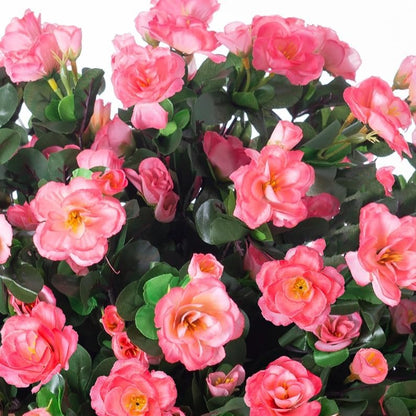 Artificial Fake Camellia Flowers Plants for Outdoor Outside Spring Decoration, Faux Silk Hotpink Camellias UV Resistant Look Real for Planter Porch Patio Garden Yard, 3 Large Bundles