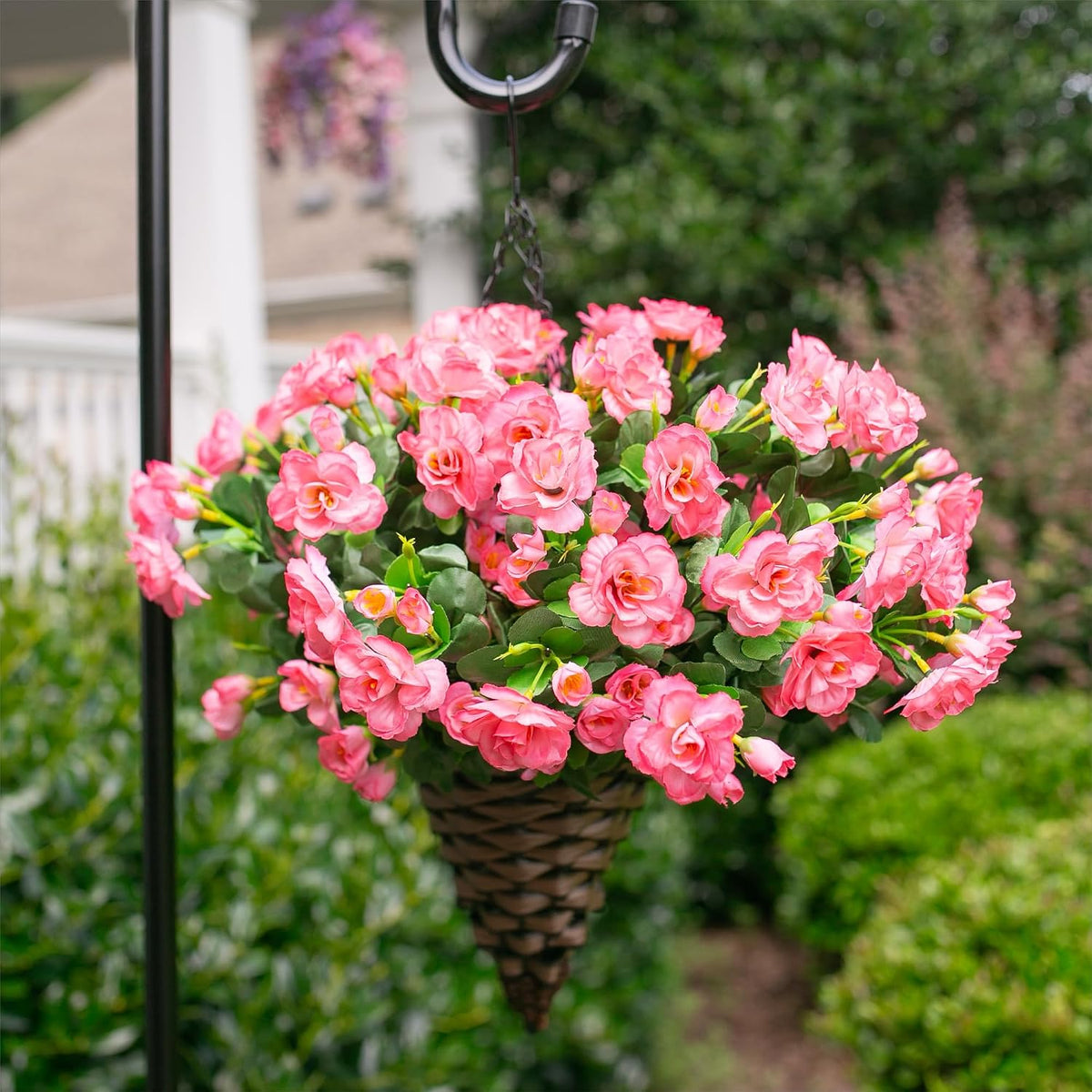 Artificial Fake Camellia Flowers Plants for Outdoor Outside Spring Decoration, Faux Silk Hotpink Camellias UV Resistant Look Real for Planter Porch Patio Garden Yard, 3 Large Bundles