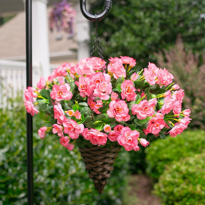 Artificial Fake Camellia Flowers Plants for Outdoor Outside Spring Decoration, Faux Silk Hotpink Camellias UV Resistant Look Real for Planter Porch Patio Garden Yard, 3 Large Bundles