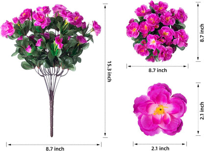 Artificial Fake Camellia Flowers Plants for Outdoor Outside Spring Decoration, Faux Silk Hotpink Camellias UV Resistant Look Real for Planter Porch Patio Garden Yard, 3 Large Bundles