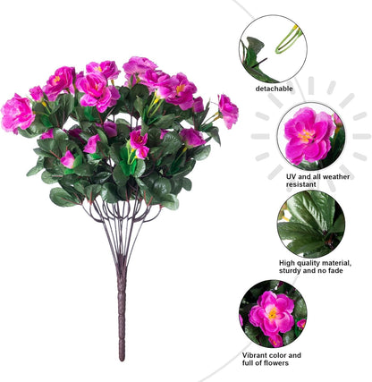 Artificial Fake Camellia Flowers Plants for Outdoor Outside Spring Decoration, Faux Silk Hotpink Camellias UV Resistant Look Real for Planter Porch Patio Garden Yard, 3 Large Bundles