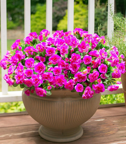 Artificial Fake Camellia Flowers Plants for Outdoor Outside Spring Decoration, Faux Silk Hotpink Camellias UV Resistant Look Real for Planter Porch Patio Garden Yard, 3 Large Bundles