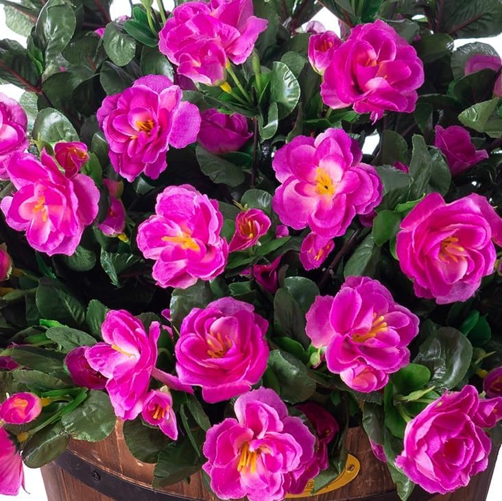 Artificial Fake Camellia Flowers Plants for Outdoor Outside Spring Decoration, Faux Silk Hotpink Camellias UV Resistant Look Real for Planter Porch Patio Garden Yard, 3 Large Bundles