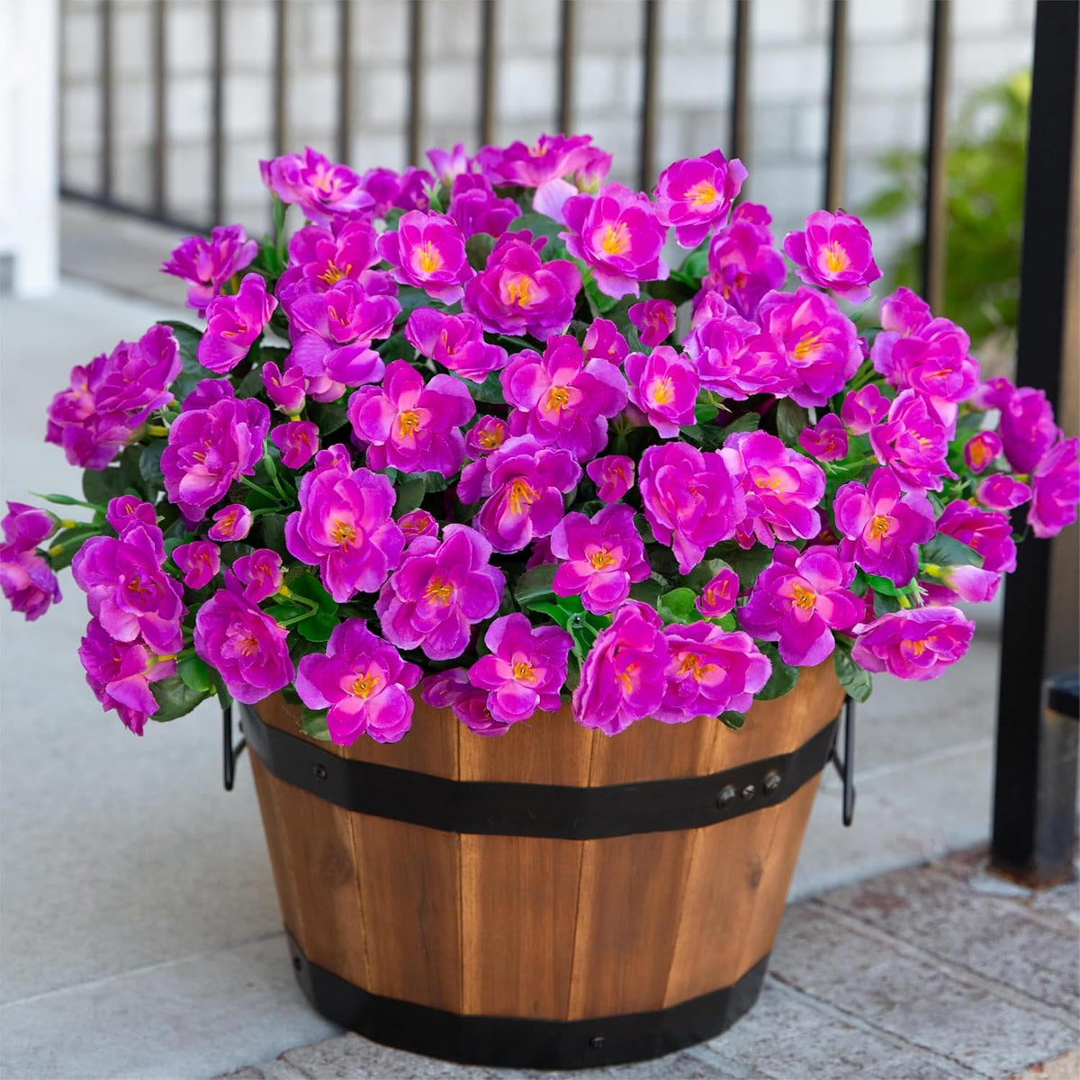 Artificial Fake Camellia Flowers Plants for Outdoor Outside Spring Decoration, Faux Silk Hotpink Camellias UV Resistant Look Real for Planter Porch Patio Garden Yard, 3 Large Bundles