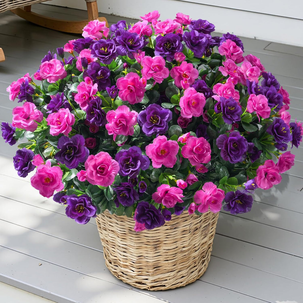 Artificial Fake Camellia Flowers Plants for Outdoor Outside Spring Decoration, Faux Silk Hotpink Camellias UV Resistant Look Real for Planter Porch Patio Garden Yard, 3 Large Bundles