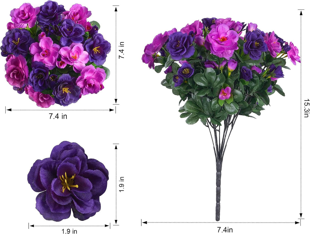 Artificial Fake Camellia Flowers Plants for Outdoor Outside Spring Decoration, Faux Silk Hotpink Camellias UV Resistant Look Real for Planter Porch Patio Garden Yard, 3 Large Bundles