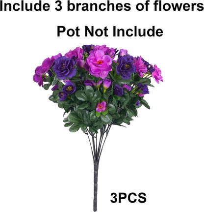 Artificial Fake Camellia Flowers Plants for Outdoor Outside Spring Decoration, Faux Silk Hotpink Camellias UV Resistant Look Real for Planter Porch Patio Garden Yard, 3 Large Bundles