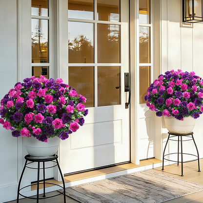 Artificial Fake Camellia Flowers Plants for Outdoor Outside Spring Decoration, Faux Silk Hotpink Camellias UV Resistant Look Real for Planter Porch Patio Garden Yard, 3 Large Bundles