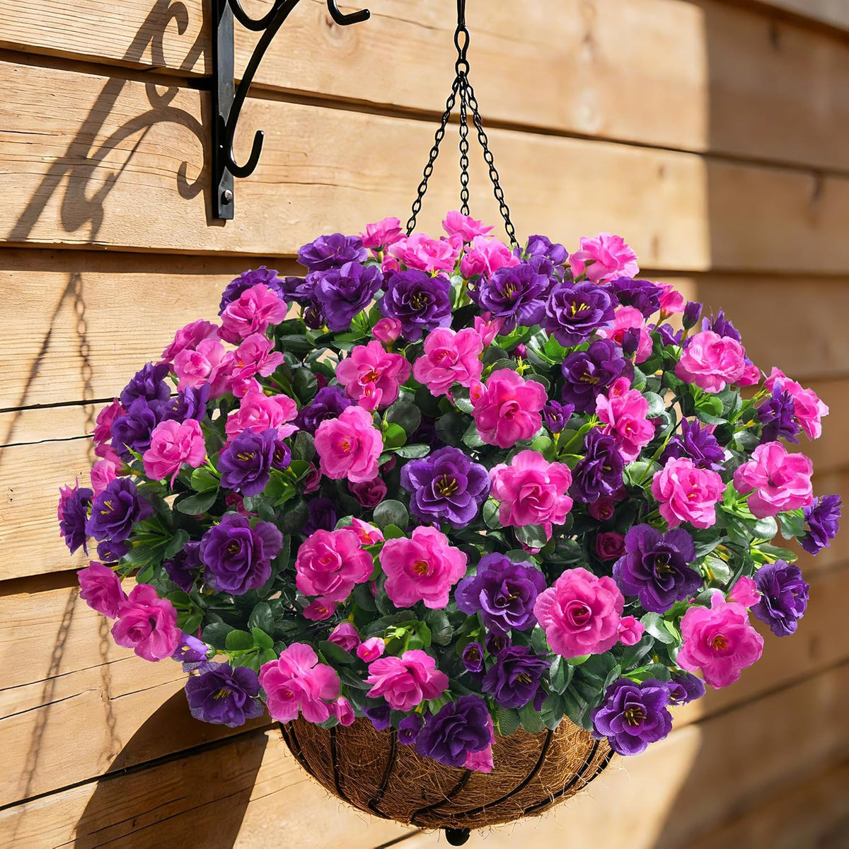 Artificial Fake Camellia Flowers Plants for Outdoor Outside Spring Decoration, Faux Silk Hotpink Camellias UV Resistant Look Real for Planter Porch Patio Garden Yard, 3 Large Bundles