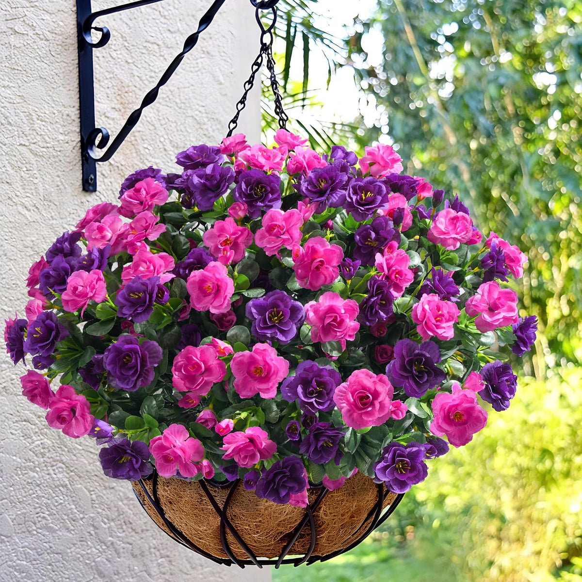 Artificial Fake Camellia Flowers Plants for Outdoor Outside Spring Decoration, Faux Silk Hotpink Camellias UV Resistant Look Real for Planter Porch Patio Garden Yard, 3 Large Bundles
