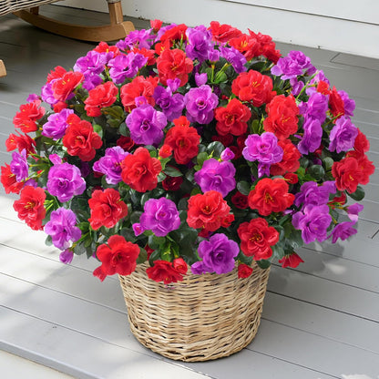 Artificial Fake Camellia Flowers Plants for Outdoor Outside Spring Decoration, Faux Silk Hotpink Camellias UV Resistant Look Real for Planter Porch Patio Garden Yard, 3 Large Bundles