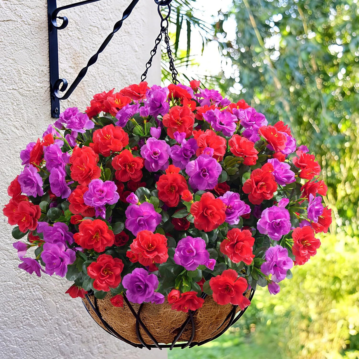 Artificial Fake Camellia Flowers Plants for Outdoor Outside Spring Decoration, Faux Silk Hotpink Camellias UV Resistant Look Real for Planter Porch Patio Garden Yard, 3 Large Bundles