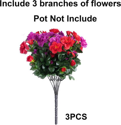 Artificial Fake Camellia Flowers Plants for Outdoor Outside Spring Decoration, Faux Silk Hotpink Camellias UV Resistant Look Real for Planter Porch Patio Garden Yard, 3 Large Bundles