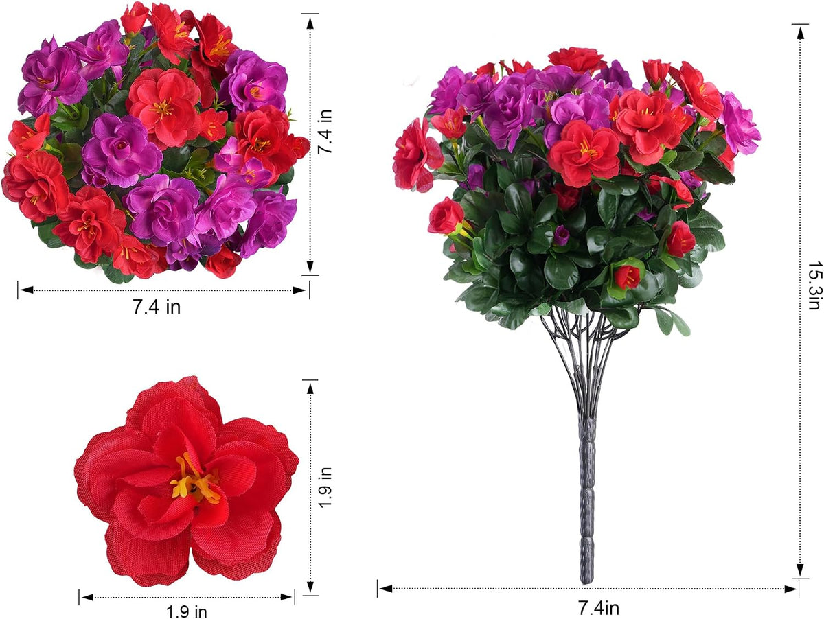 Artificial Fake Camellia Flowers Plants for Outdoor Outside Spring Decoration, Faux Silk Hotpink Camellias UV Resistant Look Real for Planter Porch Patio Garden Yard, 3 Large Bundles