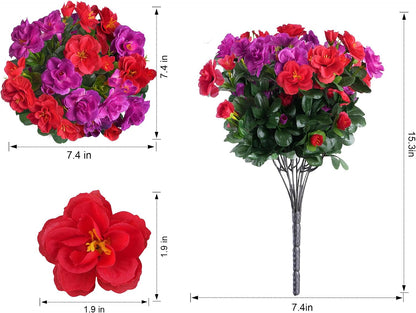 Artificial Fake Camellia Flowers Plants for Outdoor Outside Spring Decoration, Faux Silk Hotpink Camellias UV Resistant Look Real for Planter Porch Patio Garden Yard, 3 Large Bundles