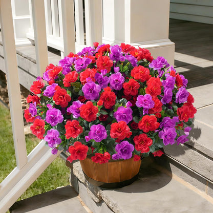 Artificial Fake Camellia Flowers Plants for Outdoor Outside Spring Decoration, Faux Silk Hotpink Camellias UV Resistant Look Real for Planter Porch Patio Garden Yard, 3 Large Bundles