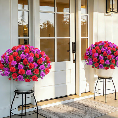 Artificial Fake Camellia Flowers Plants for Outdoor Outside Spring Decoration, Faux Silk Hotpink Camellias UV Resistant Look Real for Planter Porch Patio Garden Yard, 3 Large Bundles