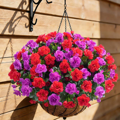 Artificial Fake Camellia Flowers Plants for Outdoor Outside Spring Decoration, Faux Silk Hotpink Camellias UV Resistant Look Real for Planter Porch Patio Garden Yard, 3 Large Bundles