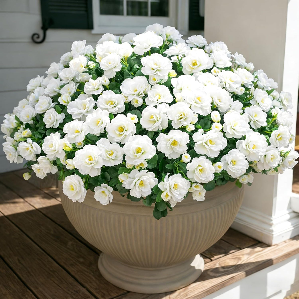 Artificial Fake Camellia Flowers Plants for Outdoor Outside Spring Decoration, Faux Silk Hotpink Camellias UV Resistant Look Real for Planter Porch Patio Garden Yard, 3 Large Bundles