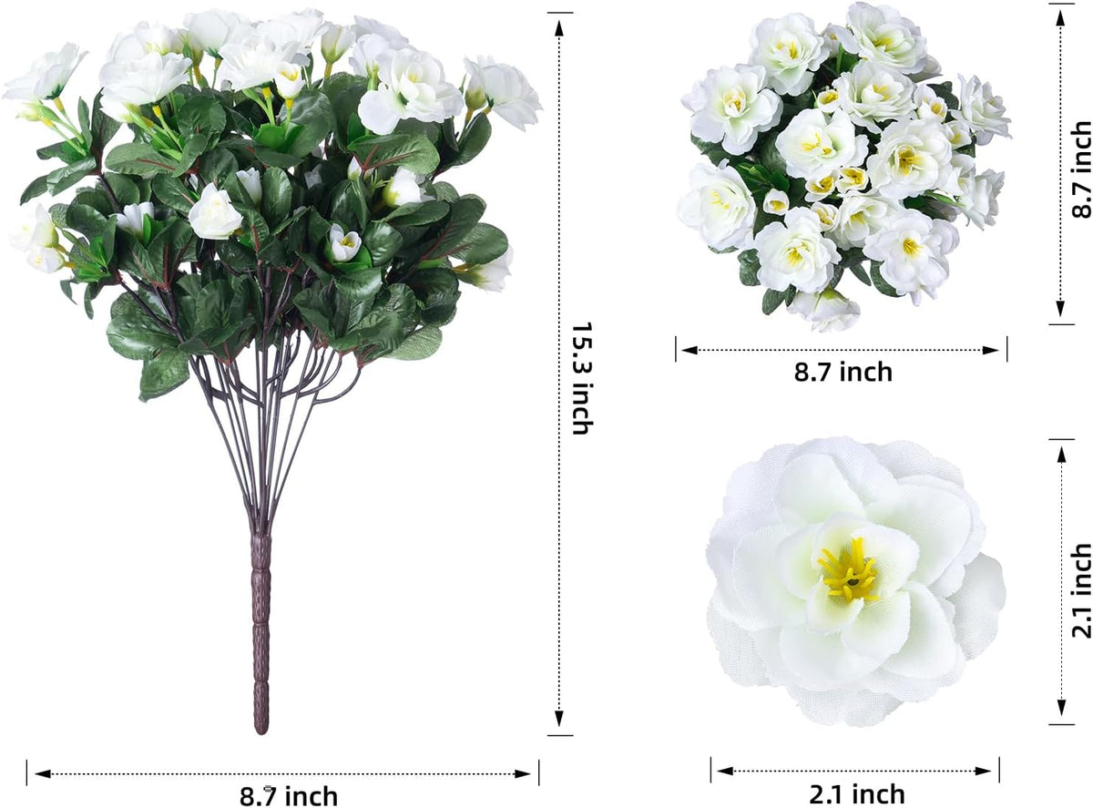 Artificial Fake Camellia Flowers Plants for Outdoor Outside Spring Decoration, Faux Silk Hotpink Camellias UV Resistant Look Real for Planter Porch Patio Garden Yard, 3 Large Bundles