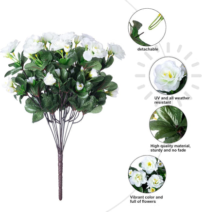 Artificial Fake Camellia Flowers Plants for Outdoor Outside Spring Decoration, Faux Silk Hotpink Camellias UV Resistant Look Real for Planter Porch Patio Garden Yard, 3 Large Bundles