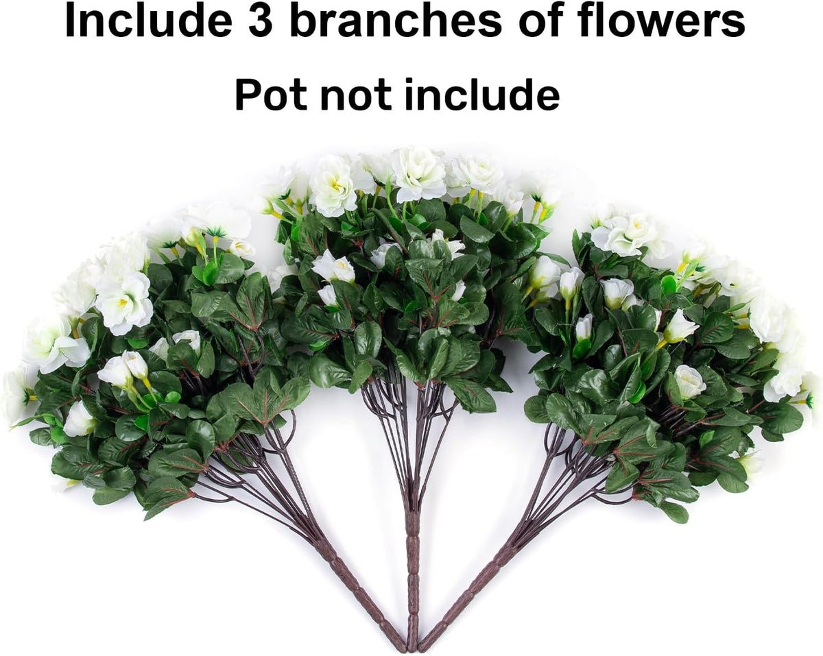 Artificial Fake Camellia Flowers Plants for Outdoor Outside Spring Decoration, Faux Silk Hotpink Camellias UV Resistant Look Real for Planter Porch Patio Garden Yard, 3 Large Bundles