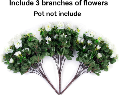 Artificial Fake Camellia Flowers Plants for Outdoor Outside Spring Decoration, Faux Silk Hotpink Camellias UV Resistant Look Real for Planter Porch Patio Garden Yard, 3 Large Bundles