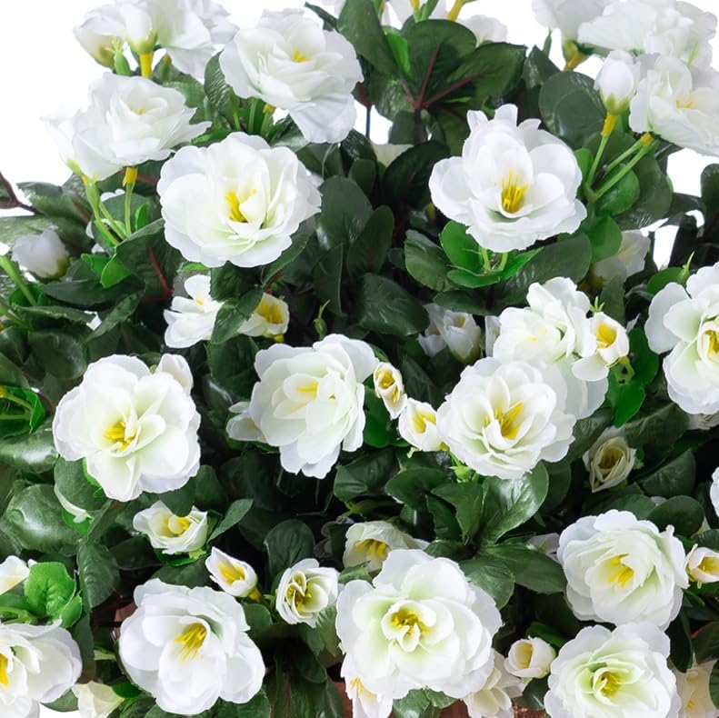 Artificial Fake Camellia Flowers Plants for Outdoor Outside Spring Decoration, Faux Silk Hotpink Camellias UV Resistant Look Real for Planter Porch Patio Garden Yard, 3 Large Bundles