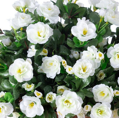 Artificial Fake Camellia Flowers Plants for Outdoor Outside Spring Decoration, Faux Silk Hotpink Camellias UV Resistant Look Real for Planter Porch Patio Garden Yard, 3 Large Bundles