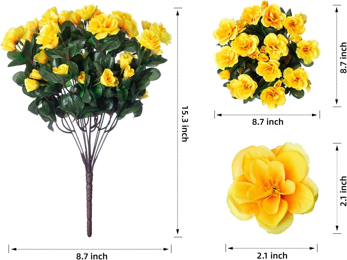 Artificial Fake Camellia Flowers Plants for Outdoor Outside Spring Decoration, Faux Silk Hotpink Camellias UV Resistant Look Real for Planter Porch Patio Garden Yard, 3 Large Bundles