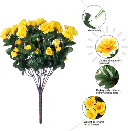 Artificial Fake Camellia Flowers Plants for Outdoor Outside Spring Decoration, Faux Silk Hotpink Camellias UV Resistant Look Real for Planter Porch Patio Garden Yard, 3 Large Bundles