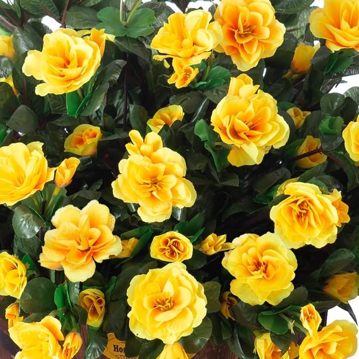 Artificial Fake Camellia Flowers Plants for Outdoor Outside Spring Decoration, Faux Silk Hotpink Camellias UV Resistant Look Real for Planter Porch Patio Garden Yard, 3 Large Bundles