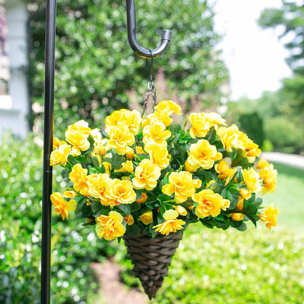 Artificial Fake Camellia Flowers Plants for Outdoor Outside Spring Decoration, Faux Silk Hotpink Camellias UV Resistant Look Real for Planter Porch Patio Garden Yard, 3 Large Bundles