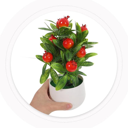 Artificial Pomegranate Bonsai Tree with White Pot for Home Decor