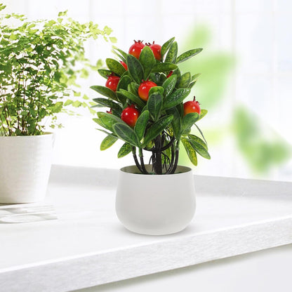 Artificial Pomegranate Bonsai Tree with White Pot for Home Decor