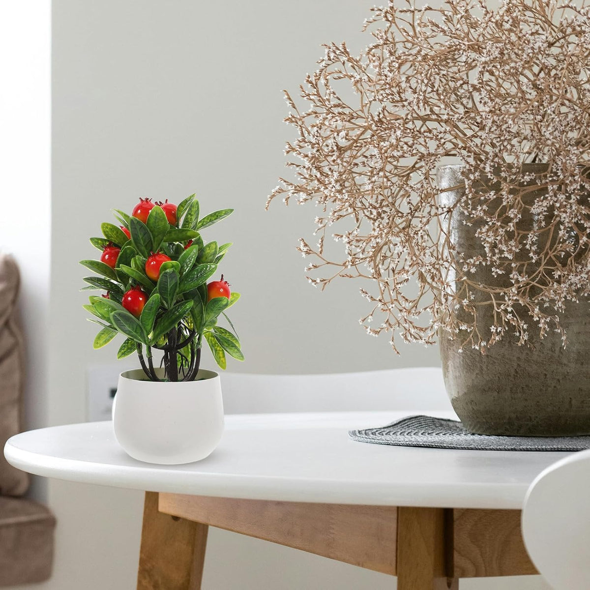 Artificial Pomegranate Bonsai Tree with White Pot for Home Decor
