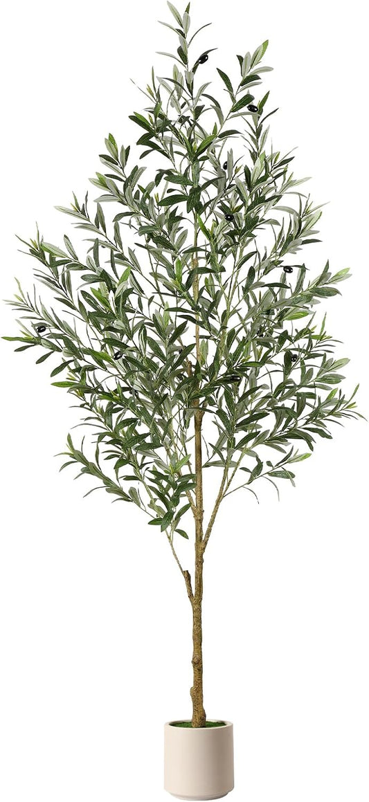 6FT Faux Olive Tree with Fruits White Pot, Indoor Home Decor | Faux Silk Plant, Lifelike Fruits,Safe Materials,Easy to Assemble,Indoor Fake Potted Tree