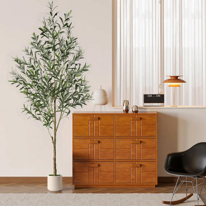 6FT Faux Olive Tree with Fruits White Pot, Indoor Home Decor | Faux Silk Plant, Lifelike Fruits,Safe Materials,Easy to Assemble,Indoor Fake Potted Tree