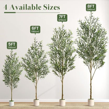 6FT Faux Olive Tree with Fruits White Pot, Indoor Home Decor | Faux Silk Plant, Lifelike Fruits,Safe Materials,Easy to Assemble,Indoor Fake Potted Tree
