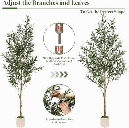 6FT Faux Olive Tree with Fruits White Pot, Indoor Home Decor | Faux Silk Plant, Lifelike Fruits,Safe Materials,Easy to Assemble,Indoor Fake Potted Tree
