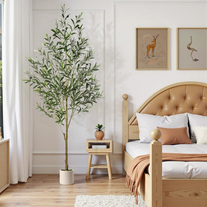 6FT Faux Olive Tree with Fruits White Pot, Indoor Home Decor | Faux Silk Plant, Lifelike Fruits,Safe Materials,Easy to Assemble,Indoor Fake Potted Tree